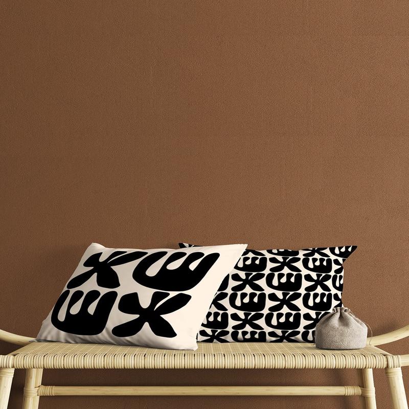 Cream Black Motif Patterned Digital Print Double-Sided Gift Decorative 2 Pcs Cushion Cover