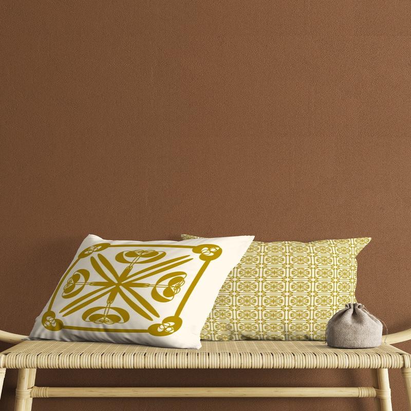 Cream Yellow Motif Patterned Digital Print Double-Sided Gift Decorative 2 Pcs Cushion Cover