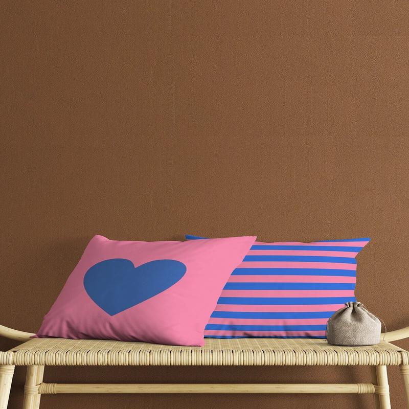 Pink Background Blue Heart And Stripe Patterned Digital Print Double-Sided Gift 2 Pcs Cushion Cover