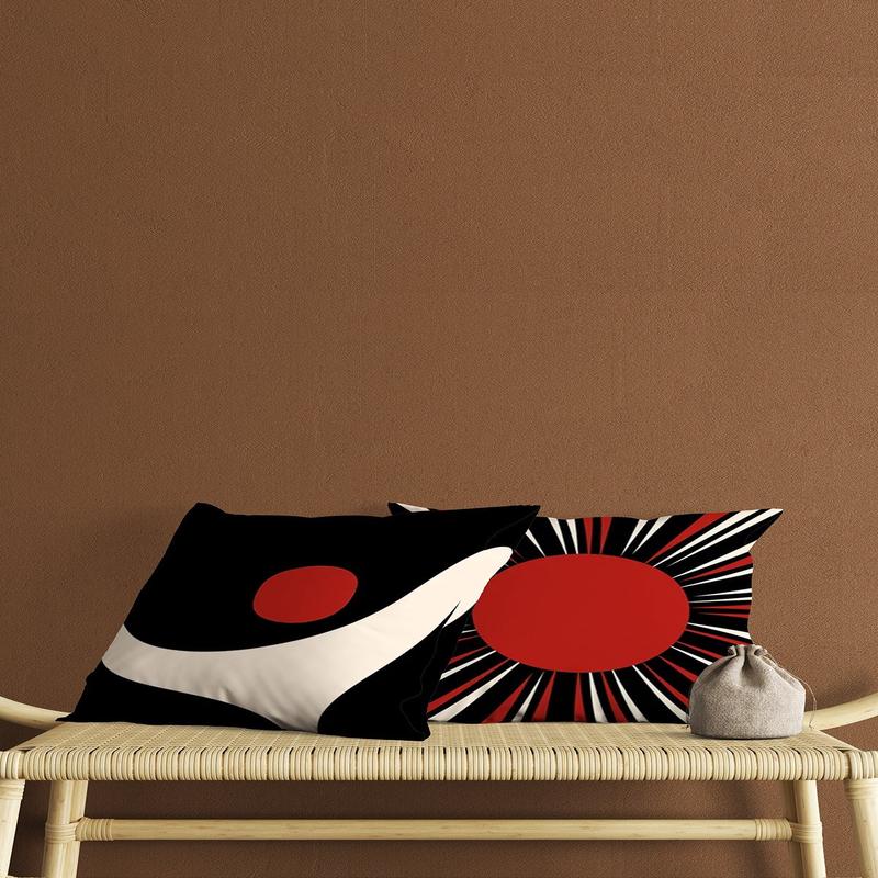 Red Black Patterned Digital Print Double-Sided Gift Decorative 2 Pcs Cushion Cover