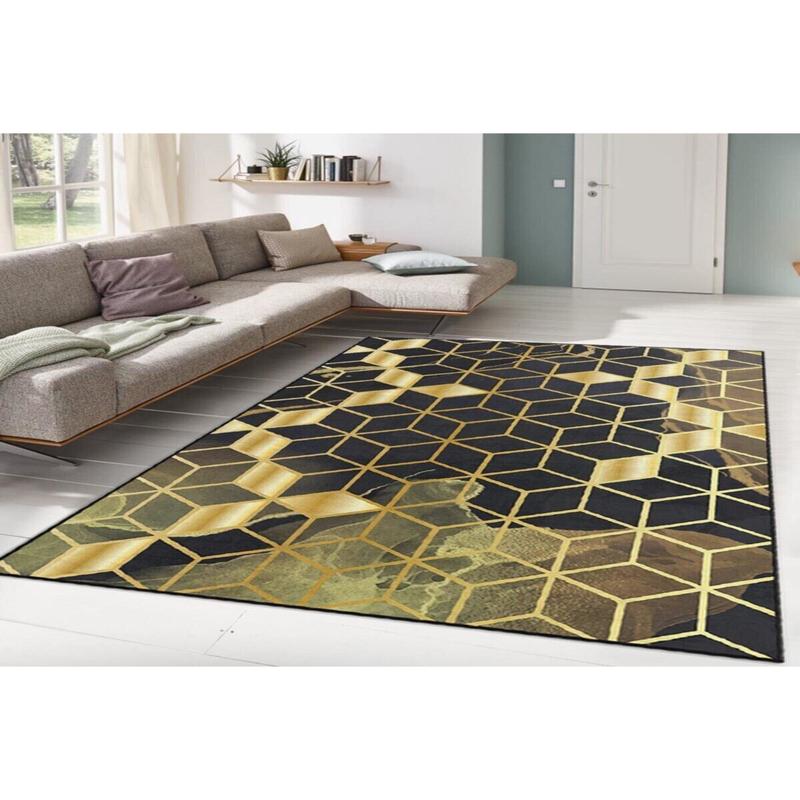 YellowGray Gold Patterned Digital Printed Carpet