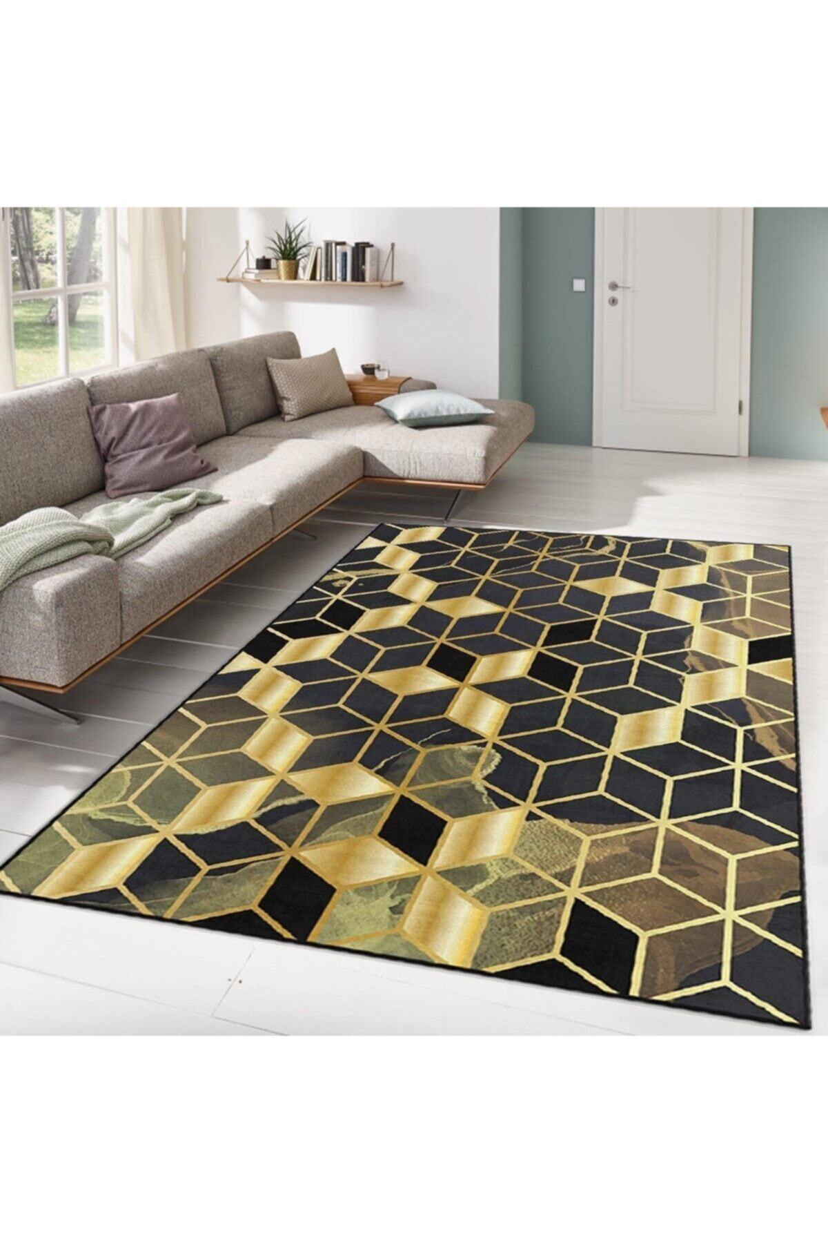 YellowGray Honeycomb Patterned Digital Printed Carpet