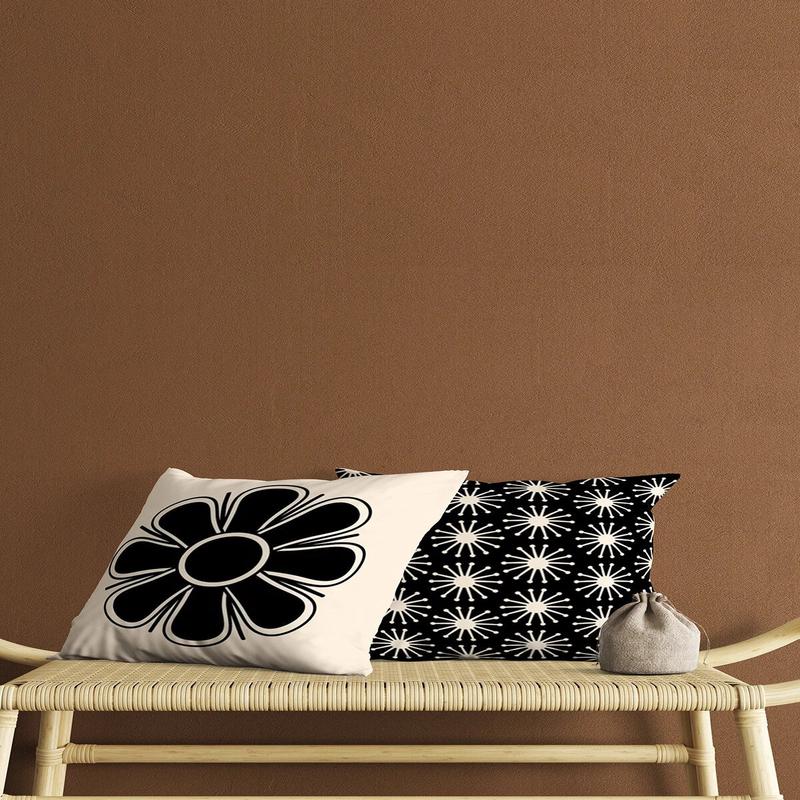 Black And Cream Floral Patterned Digital Print Double-Sided Decorative Gift Pillow Case 2 Pcs