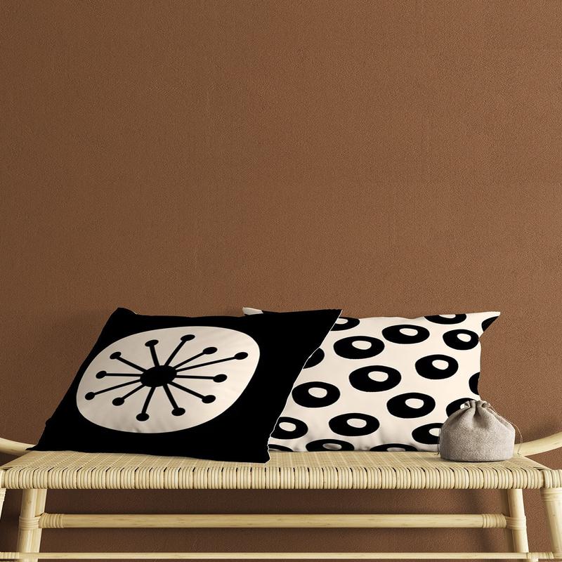 Black And Cream Round Patterned Digital Print Double-Sided 2 Pcs Cushion Cover