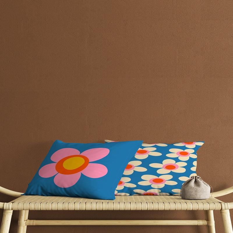 Blue Ground Pink Cream Floral Pattern Digital Print Double-Sided Decorative 2 Pcs Cushion Cover