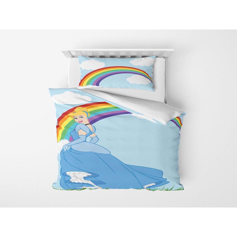 3D Digital Print Micro Satin Single Duvet Cover Set Princess Rainbow Patterned