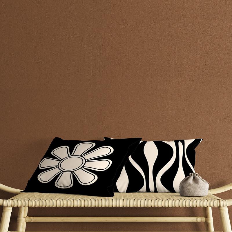 Black Ground Cream Flower Shaped Stripe Patterned Digital Print Double Sided 2 Pcs Cushion Cover
