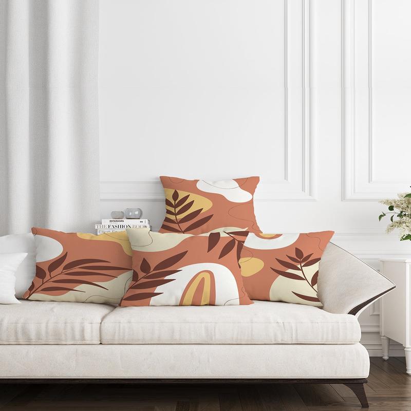 Coffee Ground Abstract Leaf Patterned 4 Pcs Digitally Printed Cushion Cover