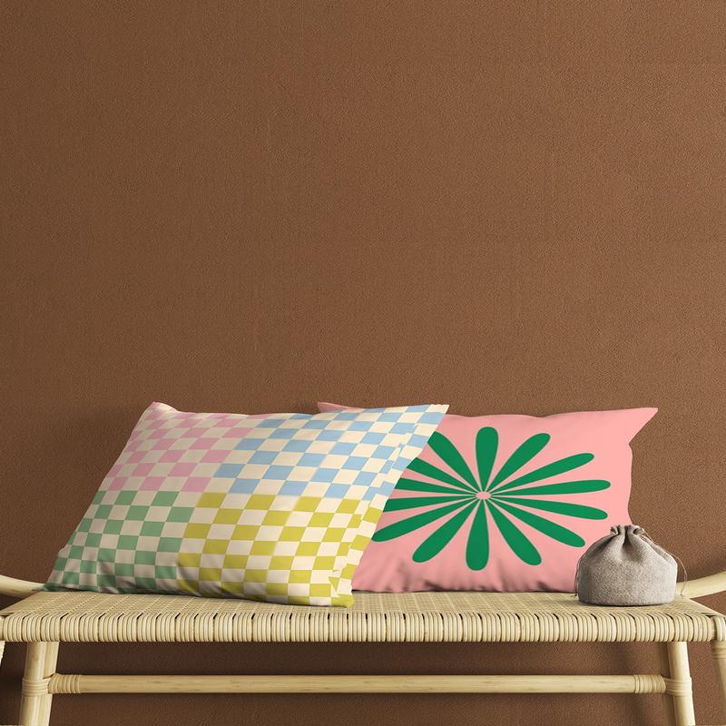 Colorful Checkerboard And Abstract Floral Pattern Digital Print Double-Sided 2 Pcs Cushion Cover