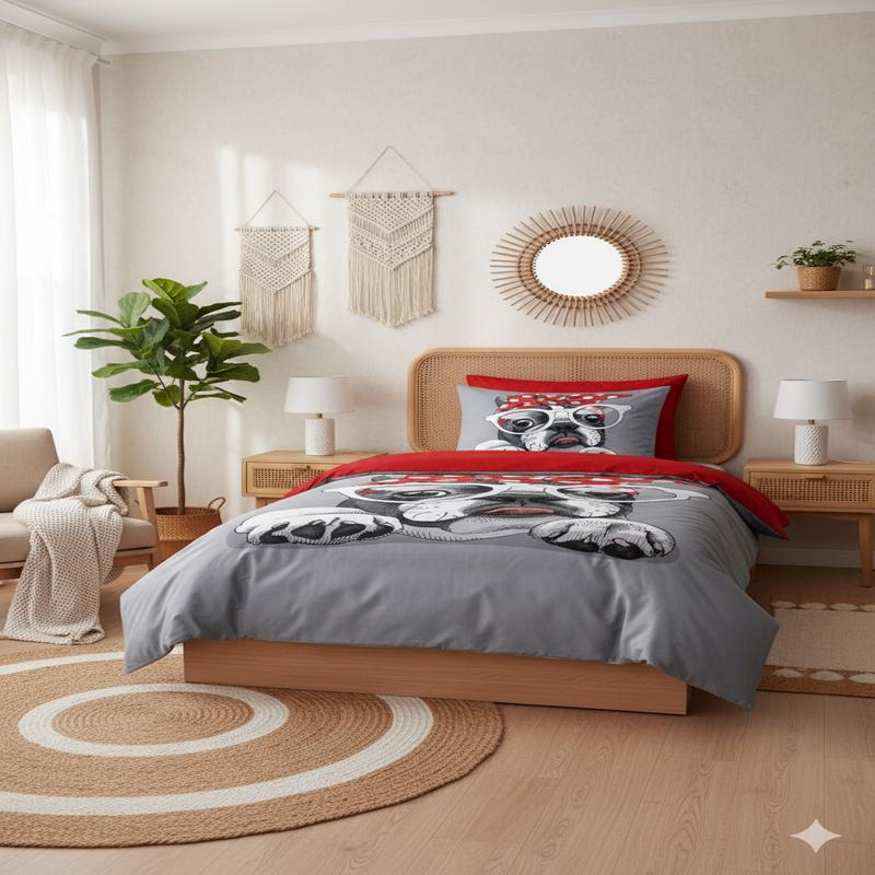 Dog 3D Digital Print Single Duvet Cover Set | Duvet Cover And 1 Pcs Pillowcase | Bedding Set, Bedroom Decor