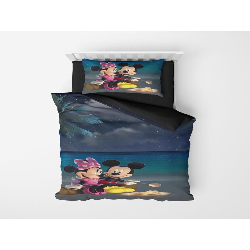 3D Digital Print Micro Satin Single Duvet Cover Set Minnie And Mickey 3 Patterned
