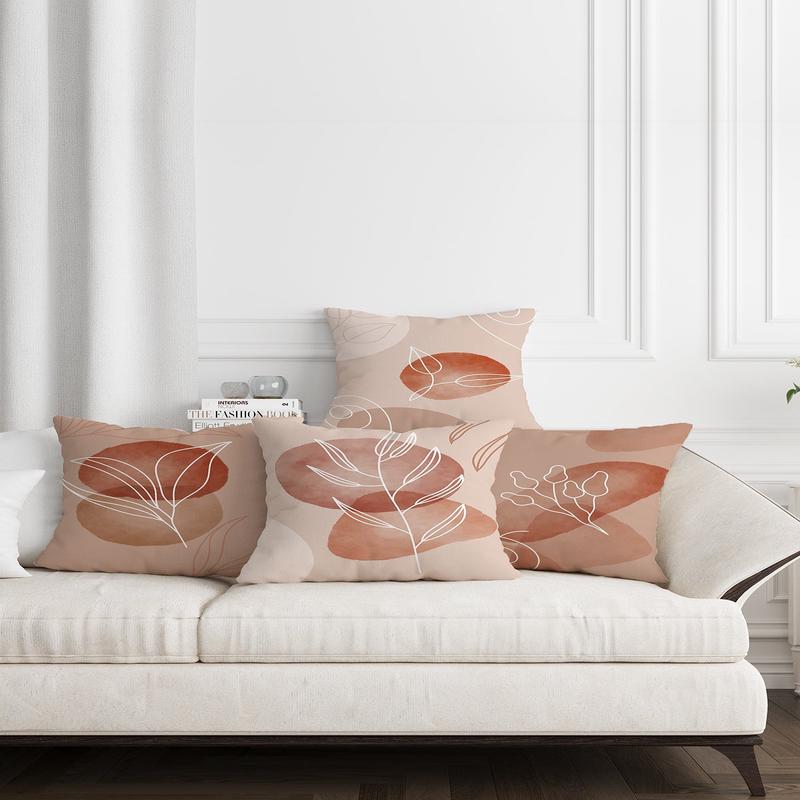 4 Pcs Digitally Printed Cushion Cover With Abstract Line Floral Pattern