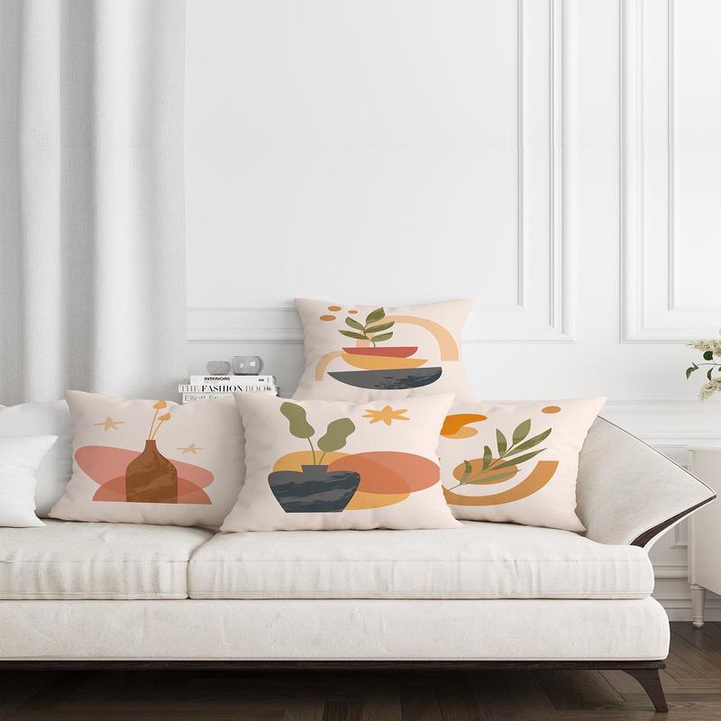 Colorful Cream-Based Abstract Patterned 4 Pcs Digitally Printed Cushion Cover