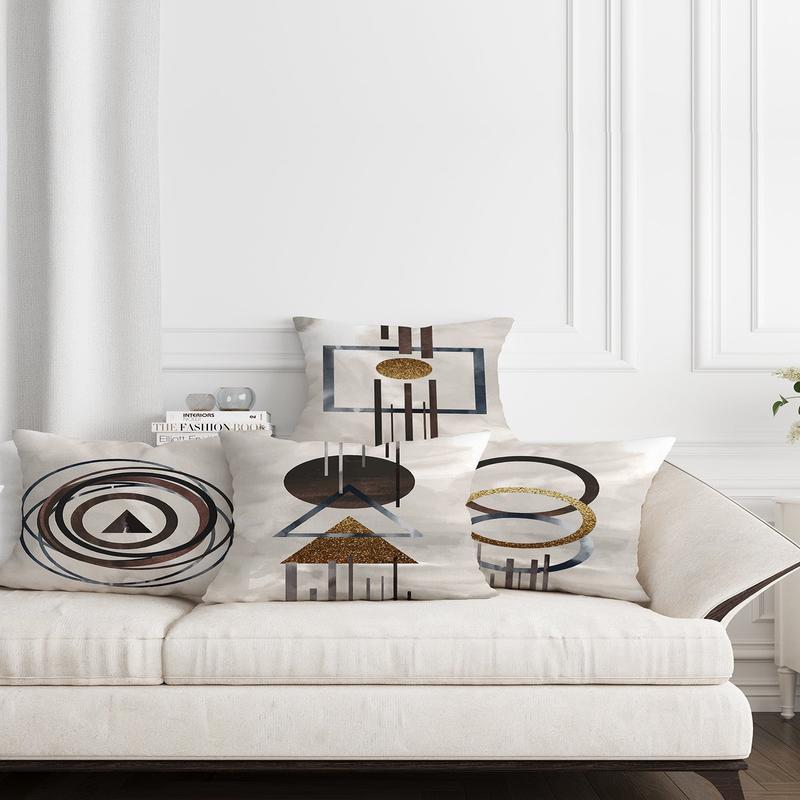 Geometric Design Gold Detailed Double-Sided 4 Pcs Digital Printed Cushion Cover