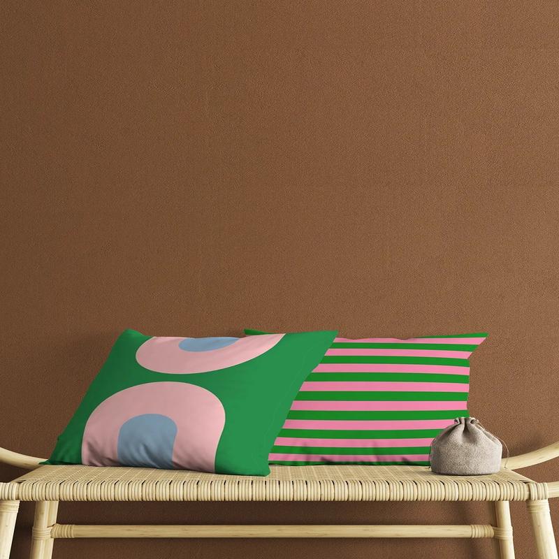 Green Pink Abstract And Stripe Patterned Digital Print Double-Sided 2 Pcs Cushion Cover
