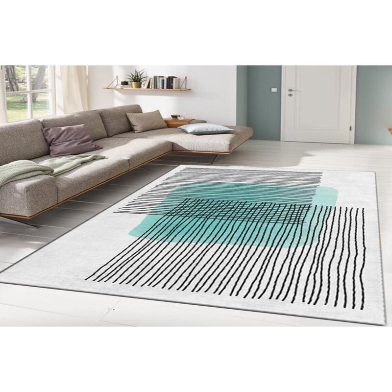 Turquoise Striped Digital Printed Carpet