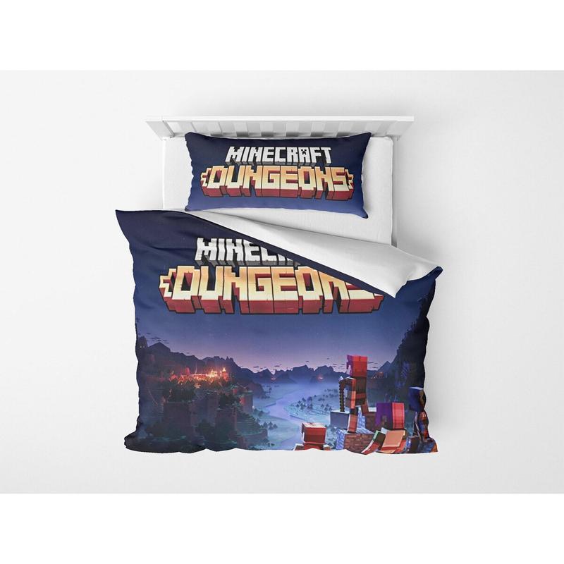 3D Digital Print Micro Satin Single Duvet Cover Set Minecraft Blue Patterned