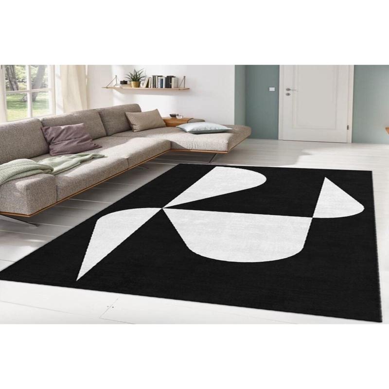 Black Abstract Drawing Digital Printed Carpet