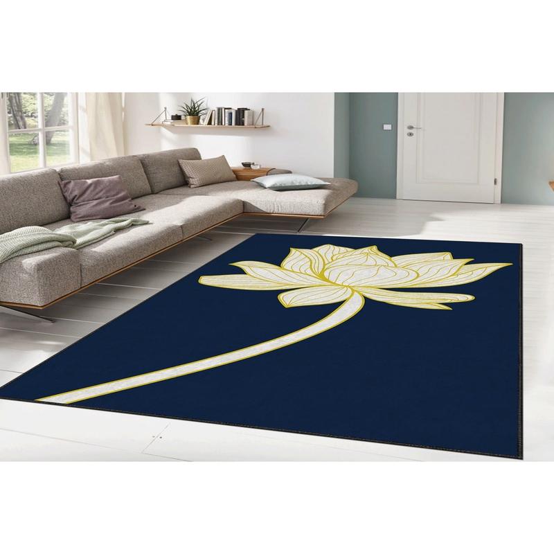 Blue Elegant Flower Digital Printed Carpet