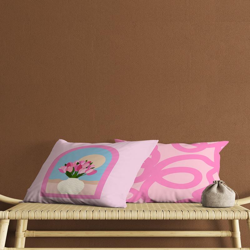 Pink Vase Flower And Pink Patterned Digital Print Double-Sided 2 Pcs Cushion Cover