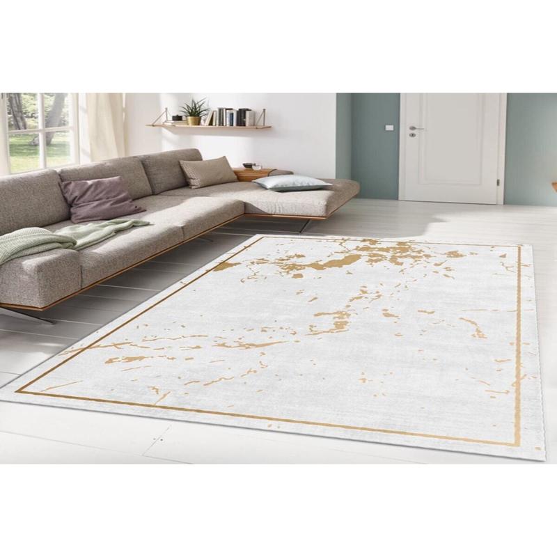 White Gold Detailed Digital Printed Carpet