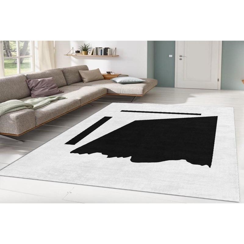 Black And White Abstract Drawing Digital Printed Carpet