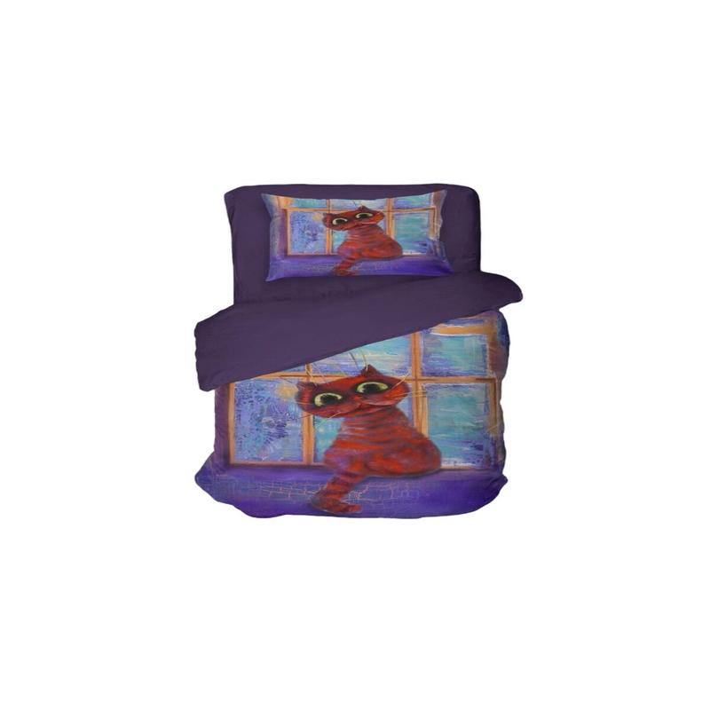 Red Cat 3D Digital Print Single Duvet Cover Set | Duvet Cover And 1 Pcs Pillowcase | Bedding Set, Bedroom Decor