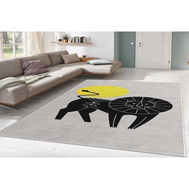 Yellow Lion Motif Digital Printed Carpet