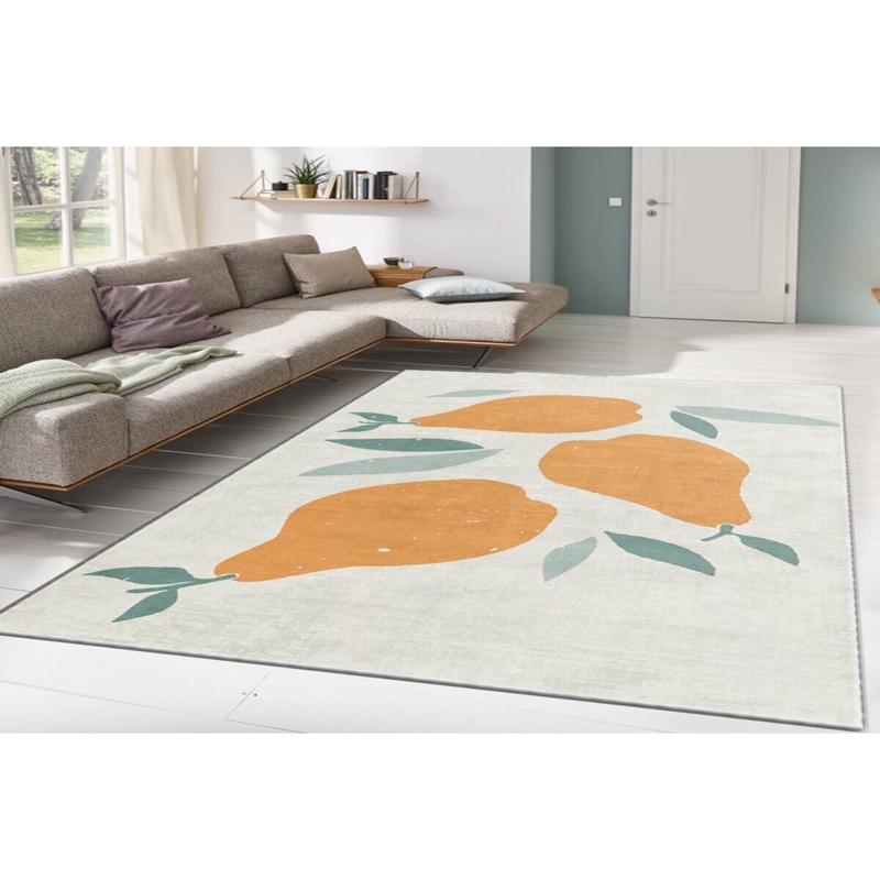 Yellow Pear Motif Digital Printed Carpet