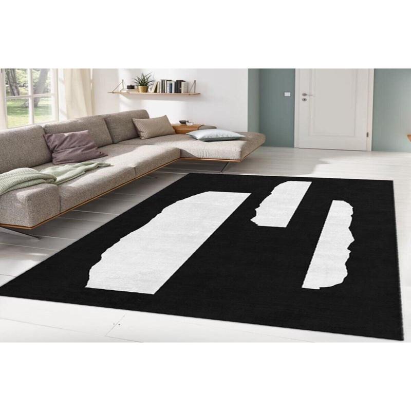 Black Abstract Three Stripe Motif Digital Printed Carpet