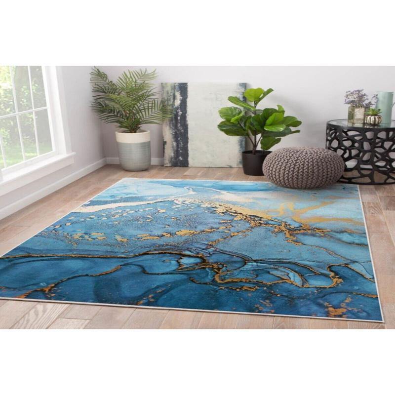 Blue Watercolor Patterned Digitally Printed Carpet