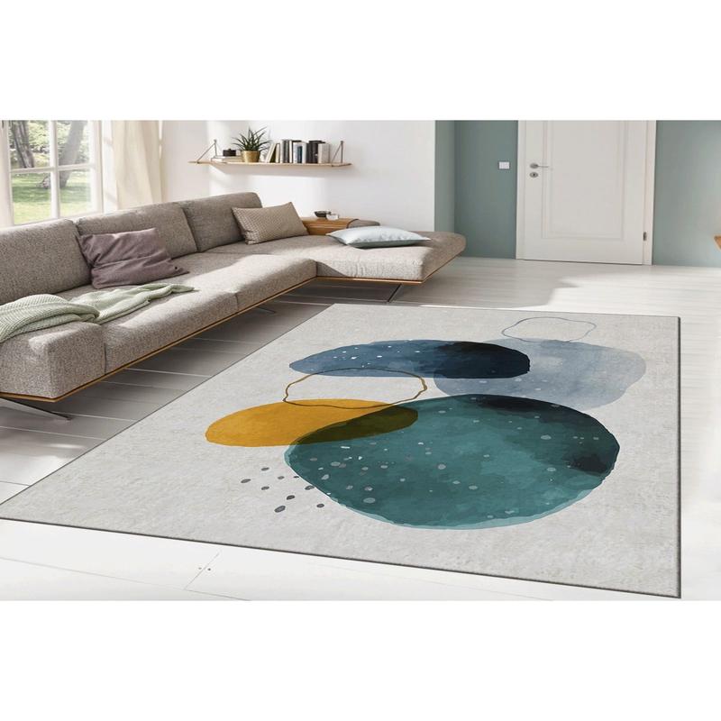 Green Blue Abstract Drawing Digital Printed Carpet