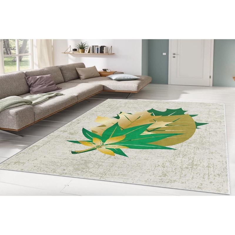 Green Leaf Motif Digital Printed Carpet