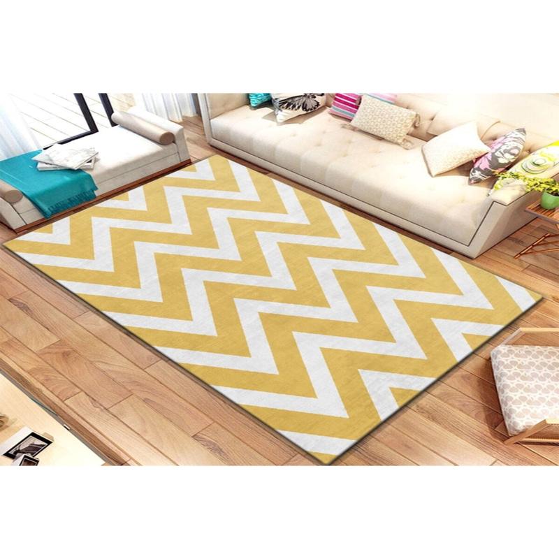 Yellow Zigzag Motif Digital Printed Carpet