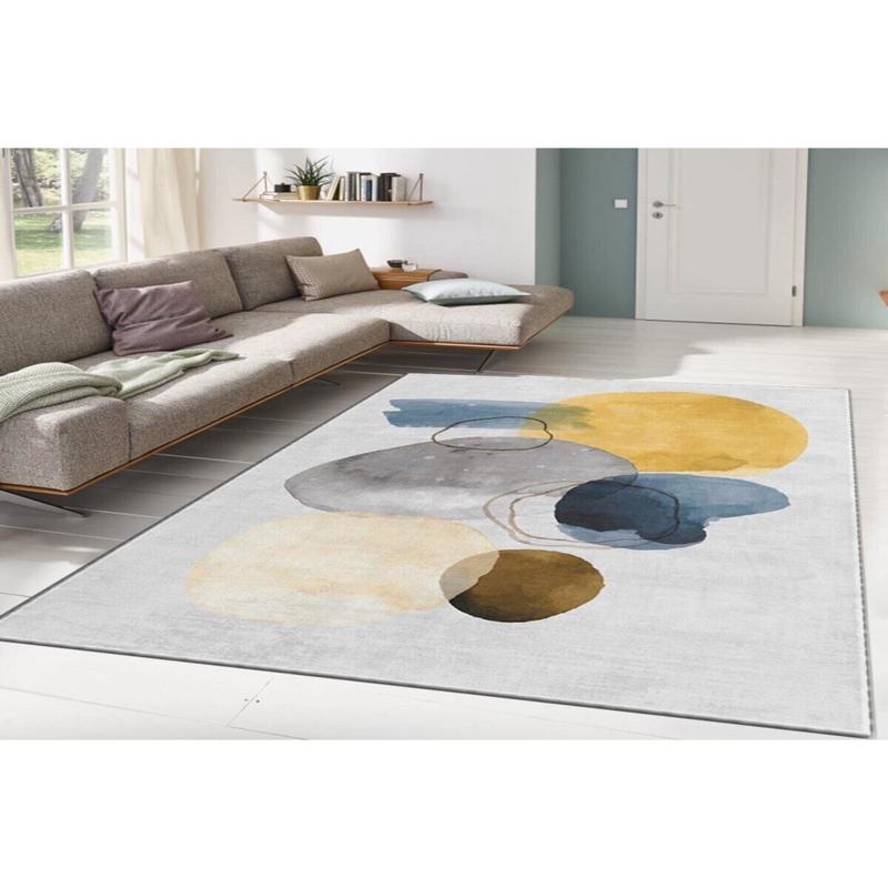 YellowGray Abstract Drawing Digital Printed Carpet