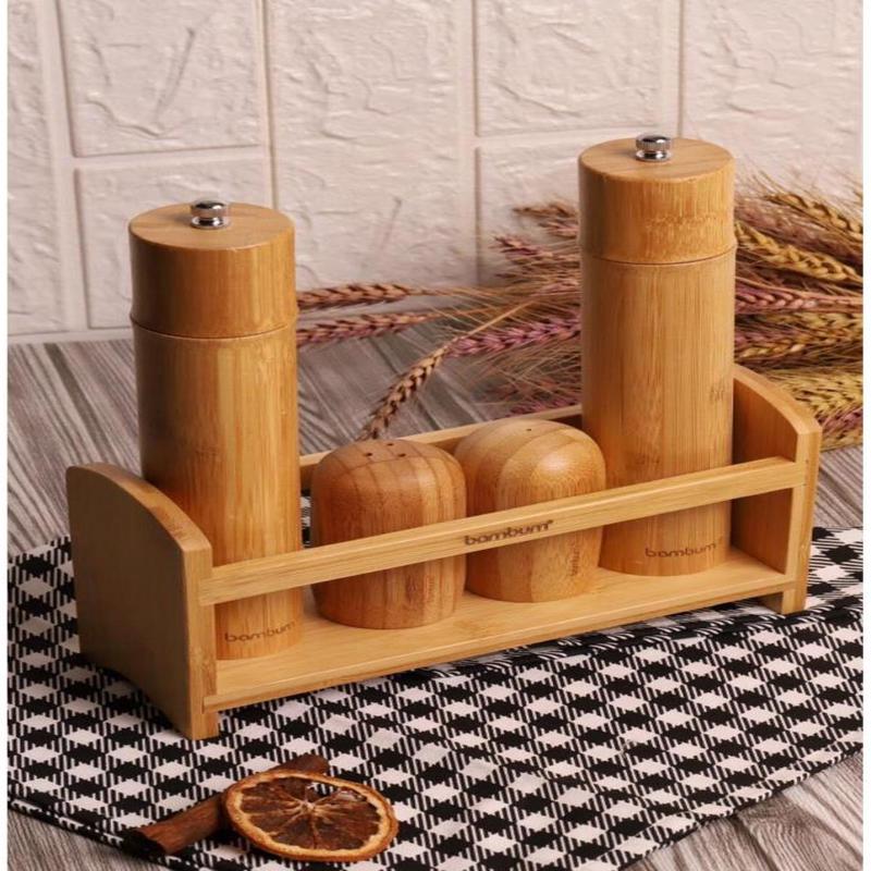 Bambum 5 Piece Stand Salt And Pepper Shaker With Grinder Spice Set Large
