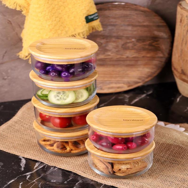 Bambum Duo 300Ml 6-Piece Glass Breakfast Set With Bamboo Lid