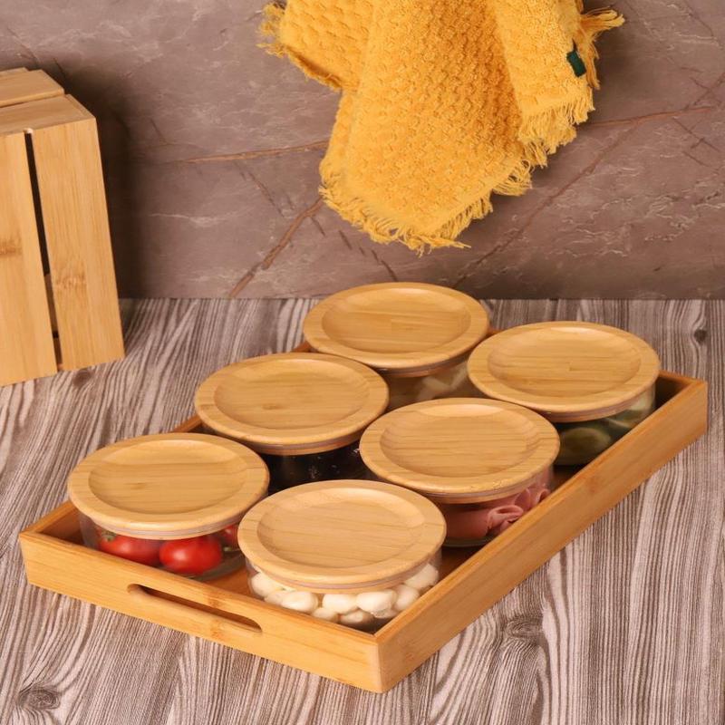 Bambum Duo 300Ml Glass Breakfast Bowl With Bamboo Lid And Bamboo Tray For 6 Pieces