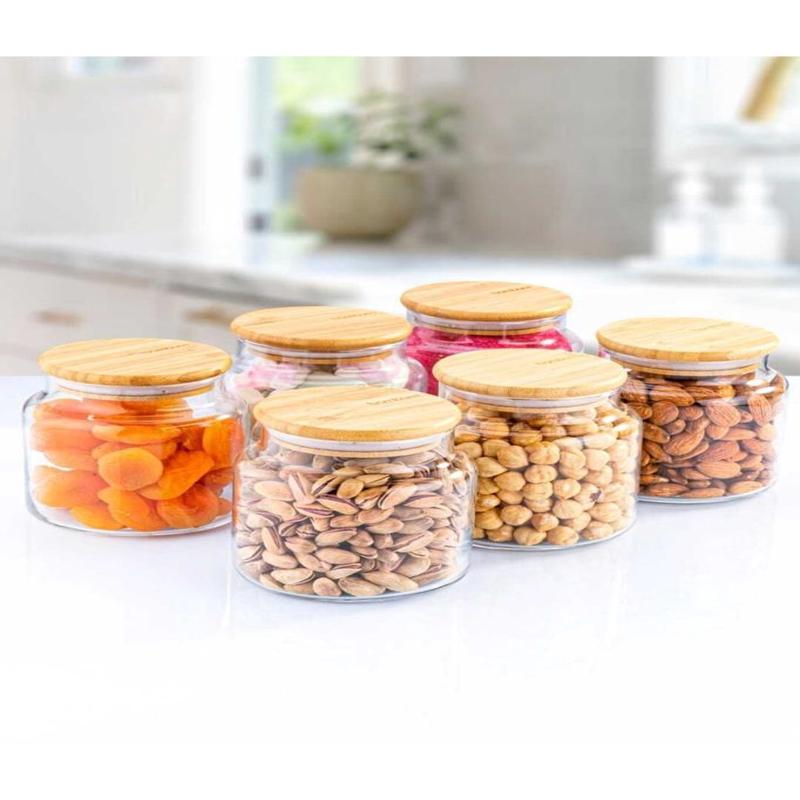 Bambum Zone 6-Pack Glass Storage Container Vacuum 250Ml With Bamboo Lid
