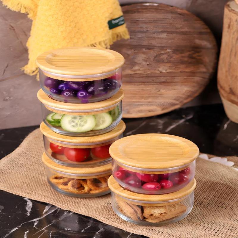 Duo 300Ml 6-Piece Glass Breakfast Set With Bamboo Lid
