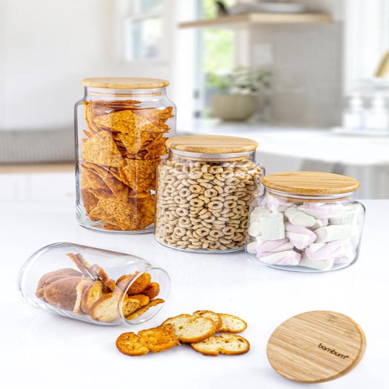 Zone - 4-Pack Glass Storage Container With Vacuum Bamboo Lid