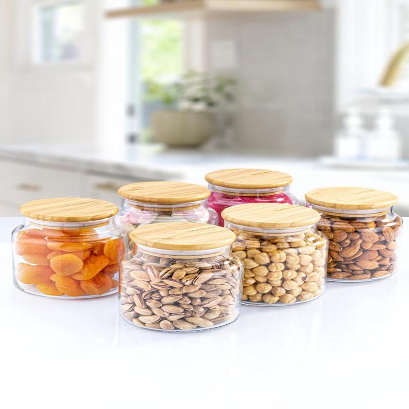 Zone - 6-Pack Glass Storage Container 600Ml With Vacuum Bamboo Lid
