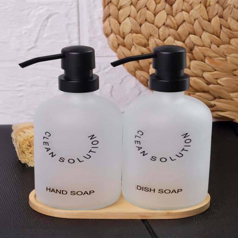 Sablaj Glass White Liquid Soap Dispenser Set Of 2 With Stand