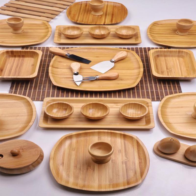 Atbyhome Leafy 6 Person 34 Piece Natural Bamboo Breakfast Set Breakfast Set Presentation Set