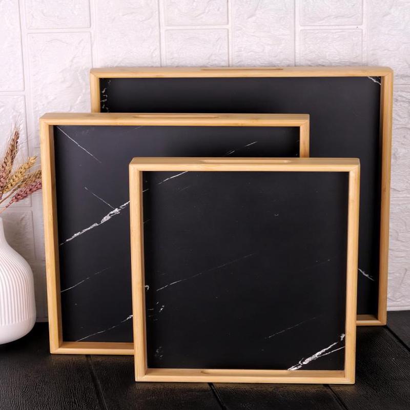 Bambum Marbella - 3-Piece Marble Patterned Tray Black