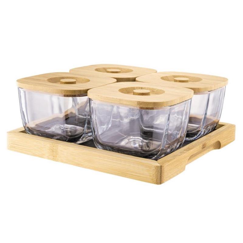 Natural Bamboo & Glass 9 Piece Square Breakfast Set