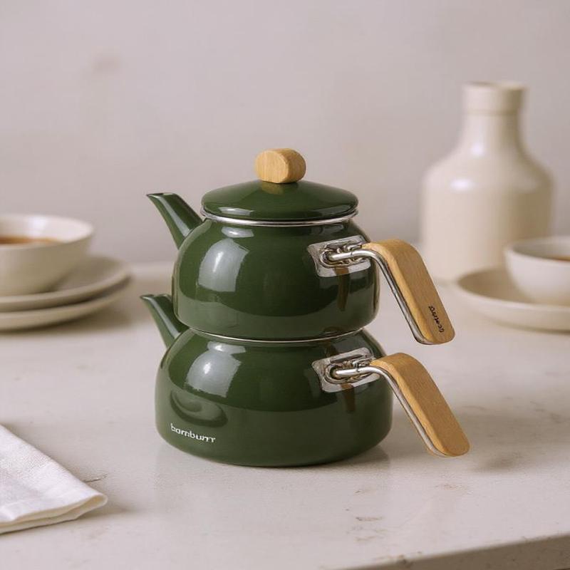 Sultan - Bamboo Handle Teapot Set Dark Green
