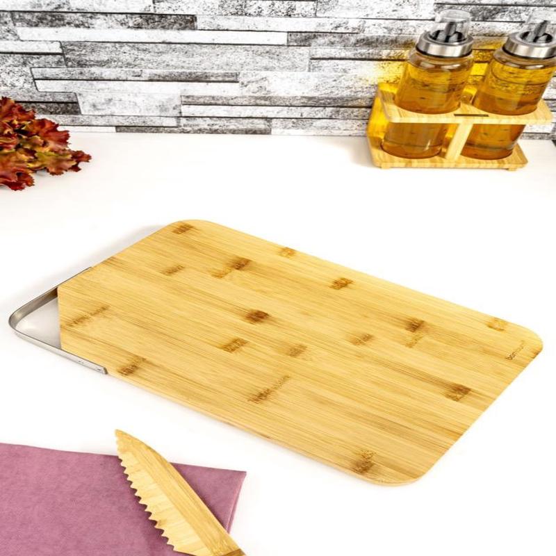 Zoe - Rectangular Cutting Board With Steel Handle, Large