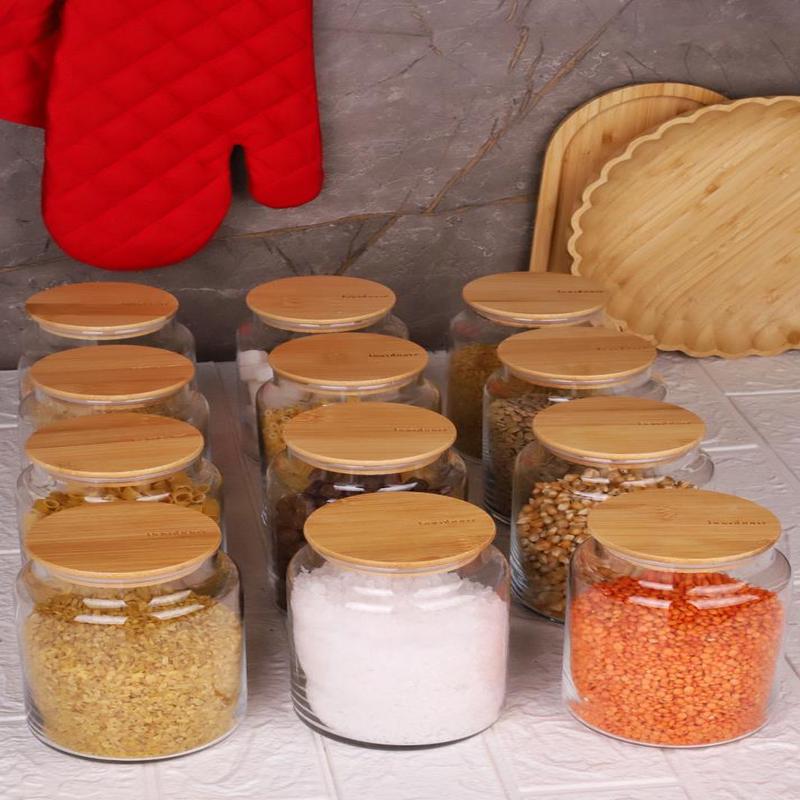 Zone - 12-Pack Glass Storage Container 800Ml With Vacuum Bamboo Lid