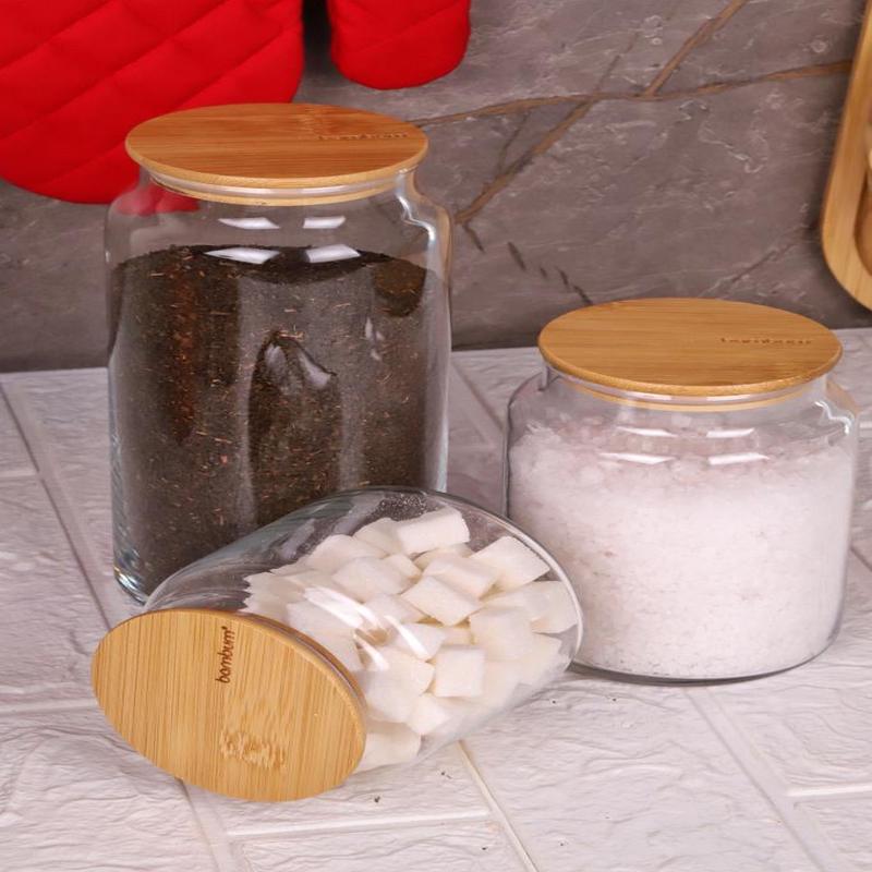 Zone - 3-Piece Glass Storage Container 600Ml-800Ml-1300Ml Vacuum Bamboo Lid